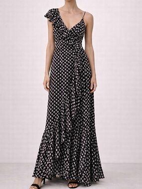 Jill Stuart One Shoulder Maxi Dress Floral Black Size 12 Wedding Guest Gown